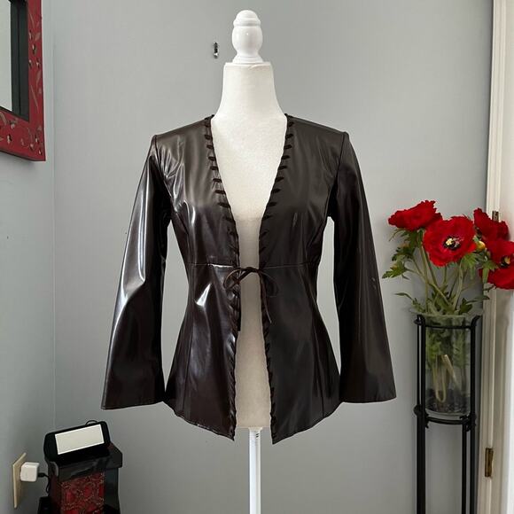 NEW To The Max Whipstitch 90s Faux Leather Longline Hourglass Boho Jacket S NWOT - Picture 7 of 16
